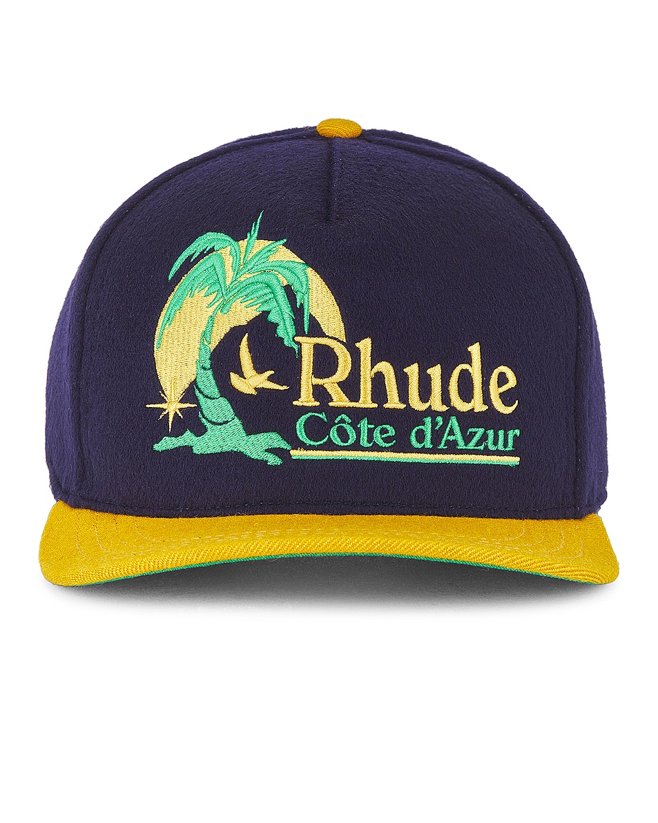 Image 1 of Rhude Azur Coast Hat in Navy & Yellow