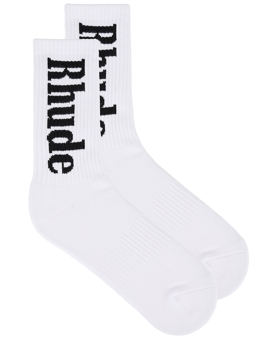 Image 1 of Rhude Script Socks in White & Black