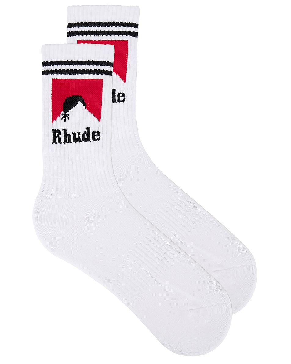 Image 1 of Rhude Moonlight Socks in White, Black, & Red