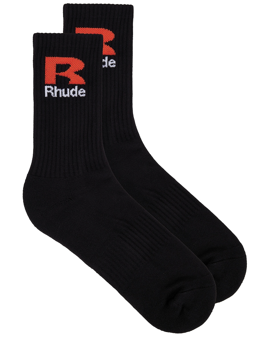 Image 1 of Rhude R Socks in Black & Orange