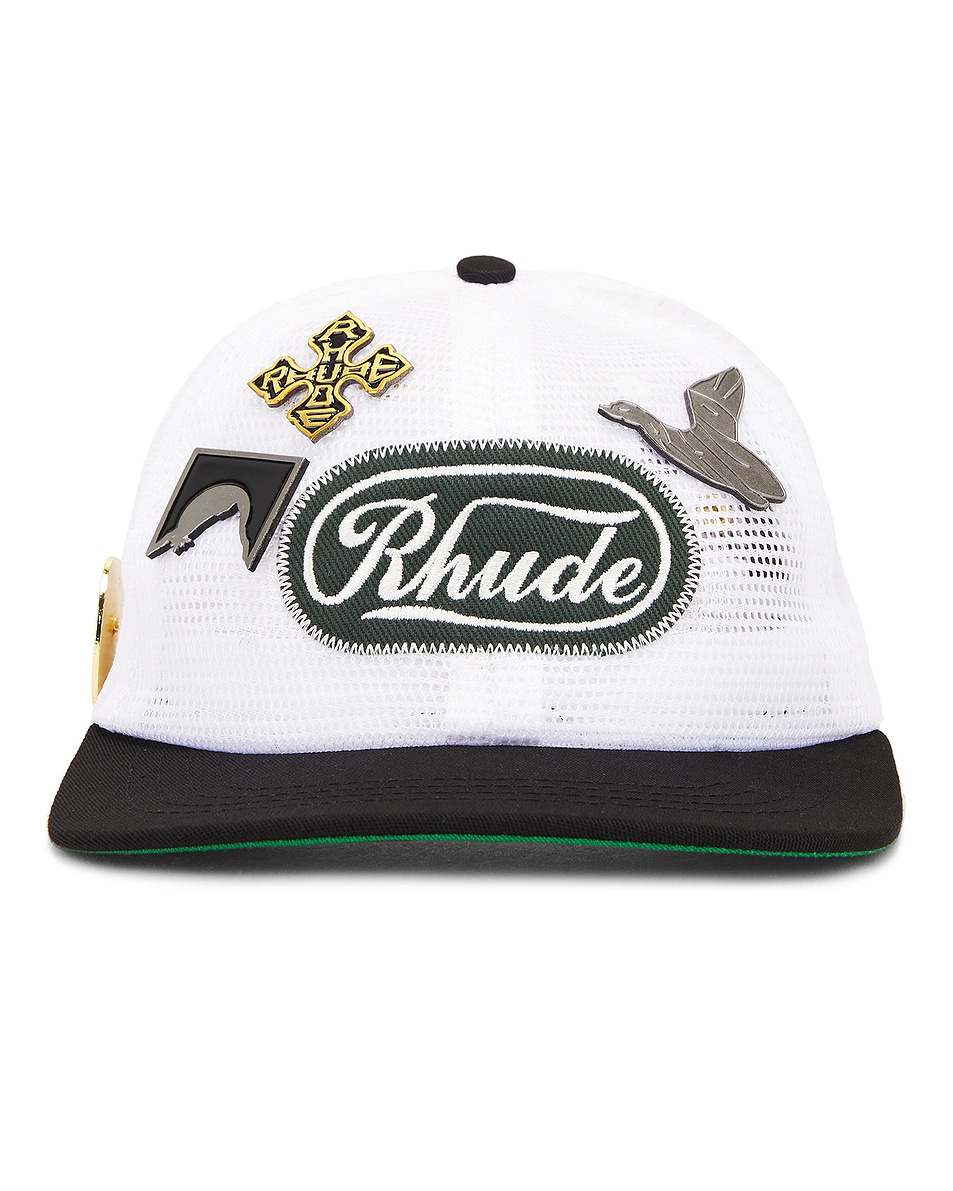 Image 1 of Rhude Patch Mesh Trucker Hat in Black & White