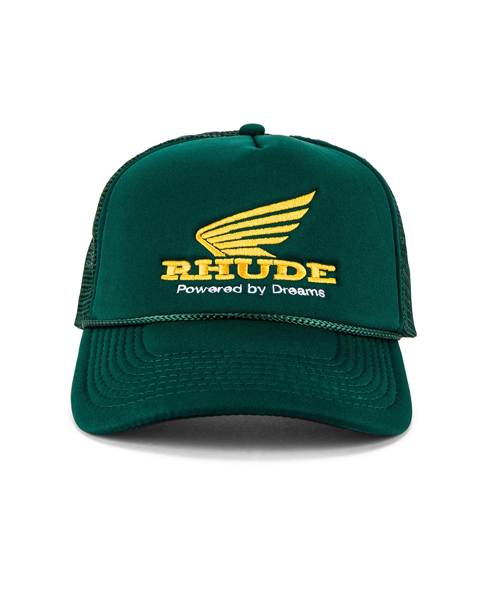 Image 1 of Rhude Rhonda Trucker Cap in Green & Yellow
