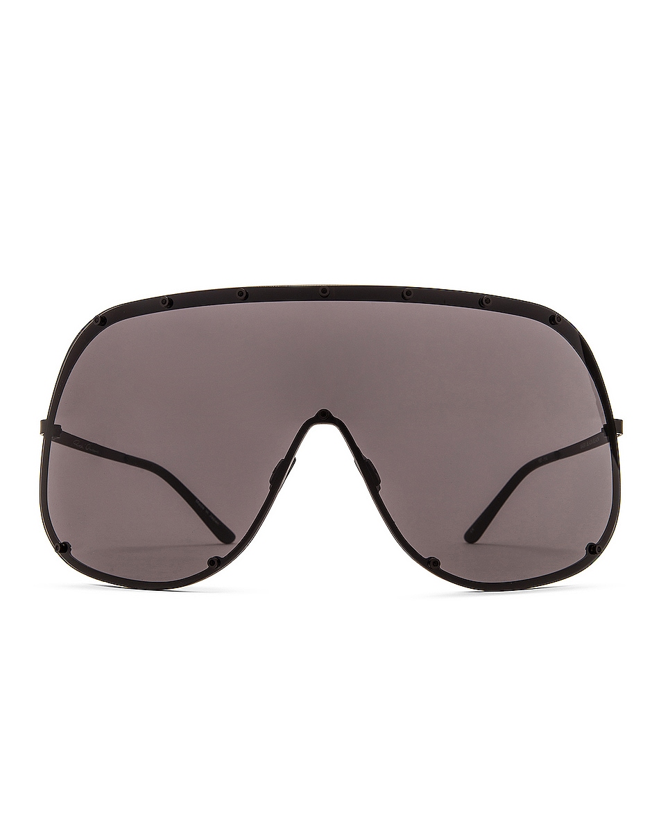 Image 1 of Rick Owens Shield Sunglasses in Black & Black