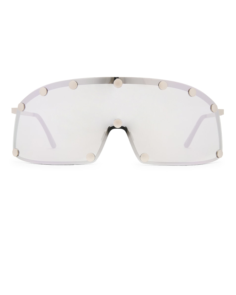 Image 1 of Rick Owens Shield Sunglasses in Silver Temple & Silver Lens