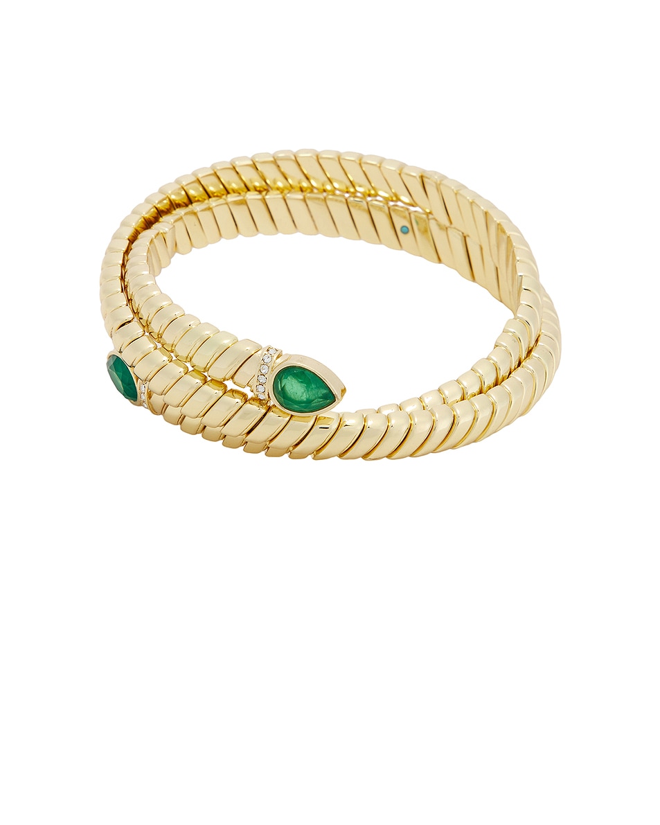 Image 1 of Roxanne Assoulin Wrap Around Cobra Bracelet in Shiny Gold, Emerald, & Pave