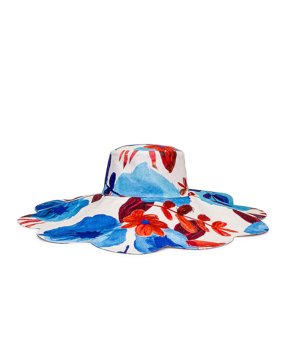 Image 1 of Raisa Vanessa Floral Hat in Saxe & Red
