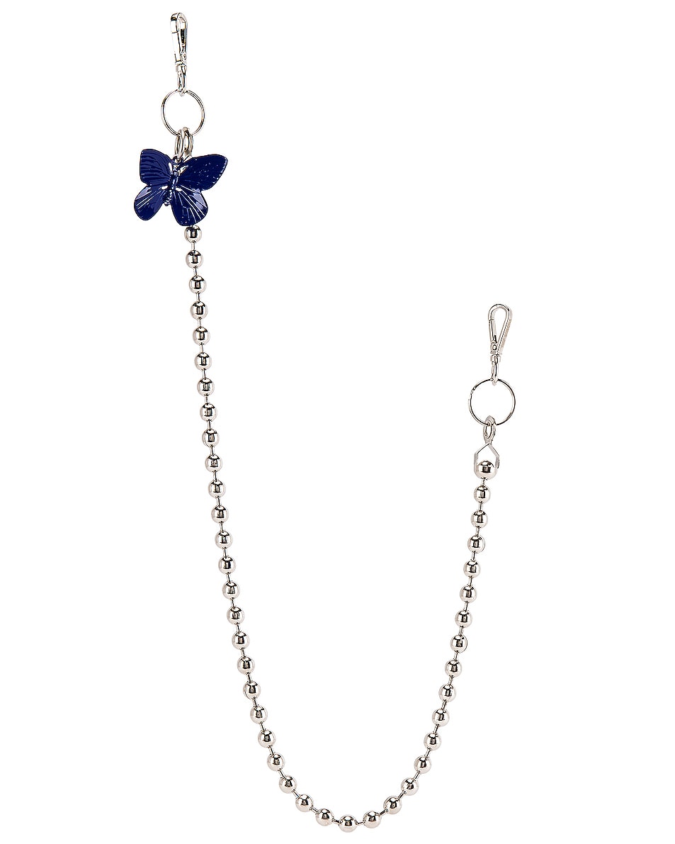 Image 1 of Raf Simons Blue Butterfly Ball Wallet Chain in Silver