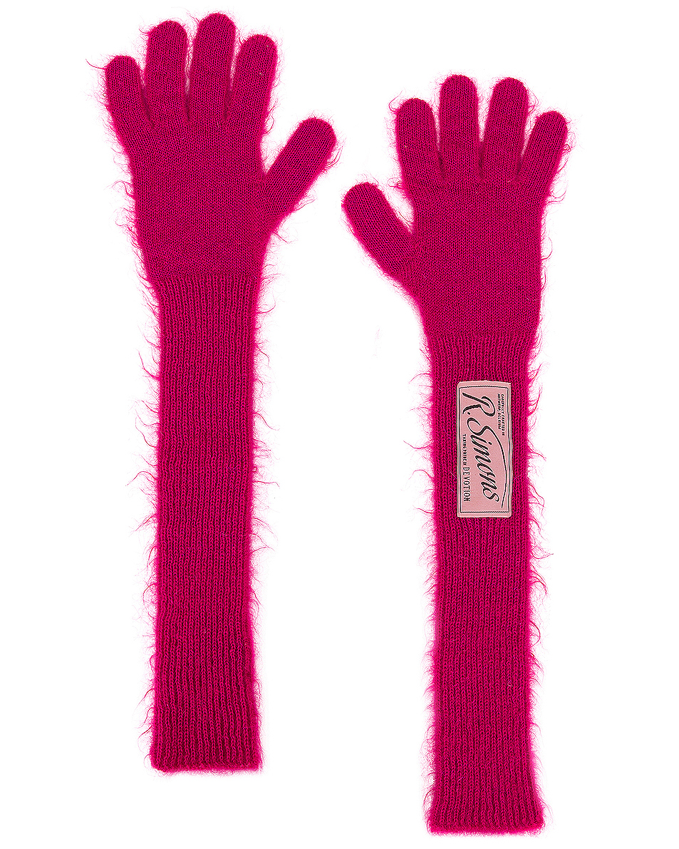 Image 1 of Raf Simons Long Knit Gloves in Pink