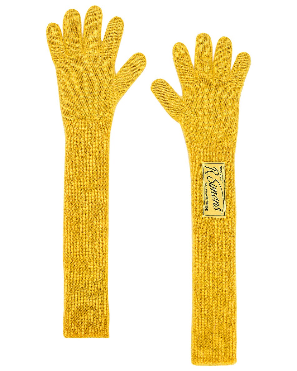 Image 1 of Raf Simons Long Knit Gloves in Yellow