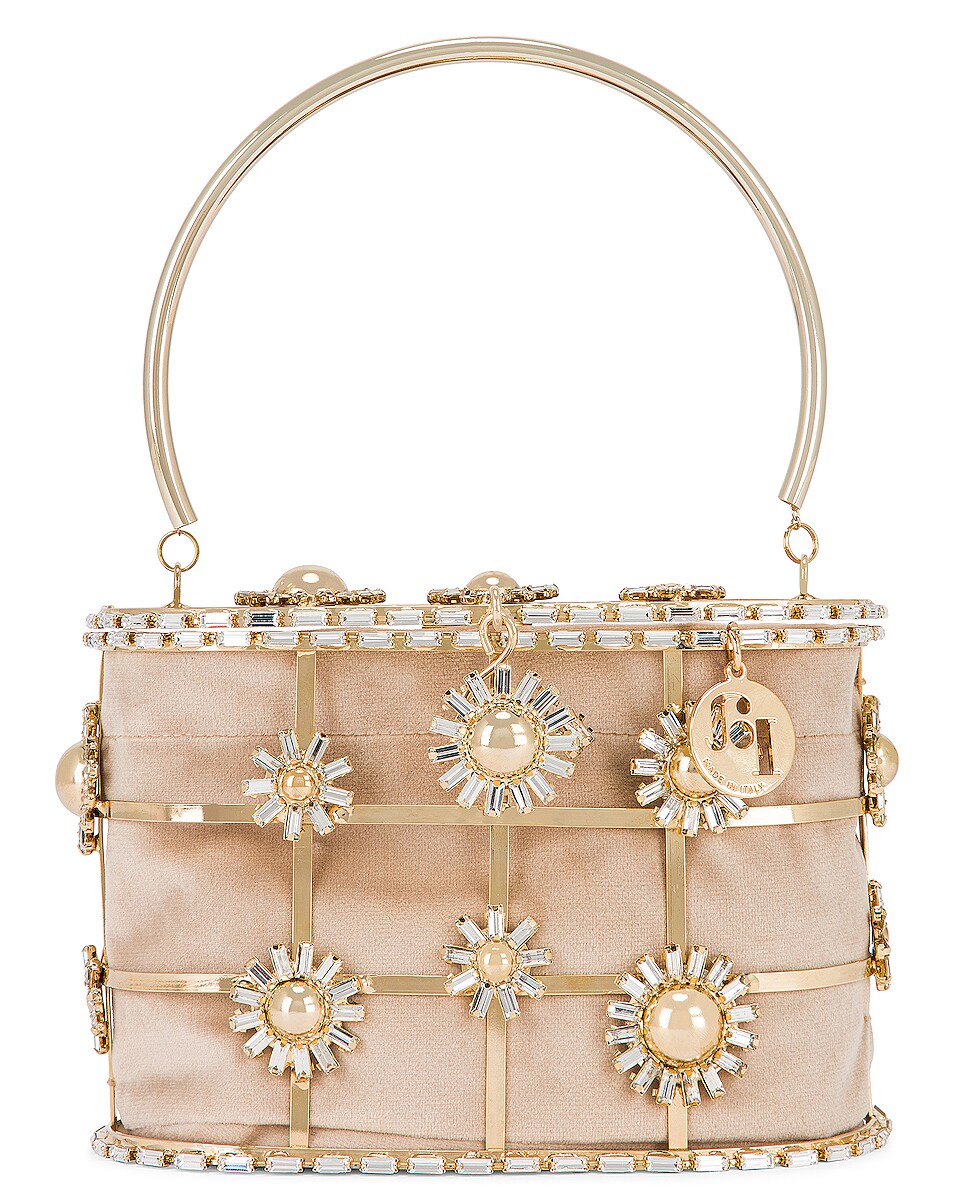 Image 1 of Rosantica Holli Flower Bomb Bag in Gold With Crystals