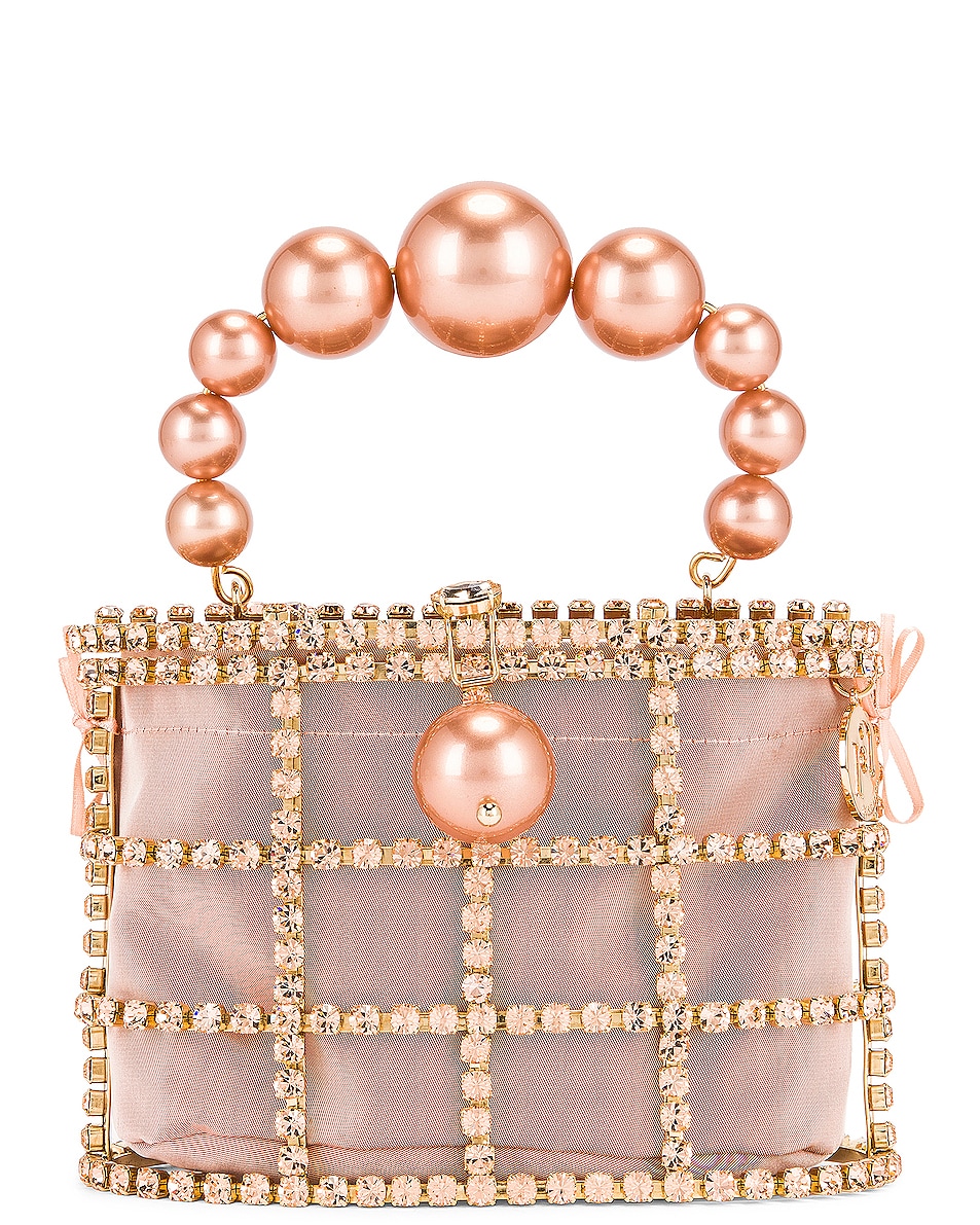 Image 1 of Rosantica Holli Bag in Gold, Light Pink Crystals & Pearls