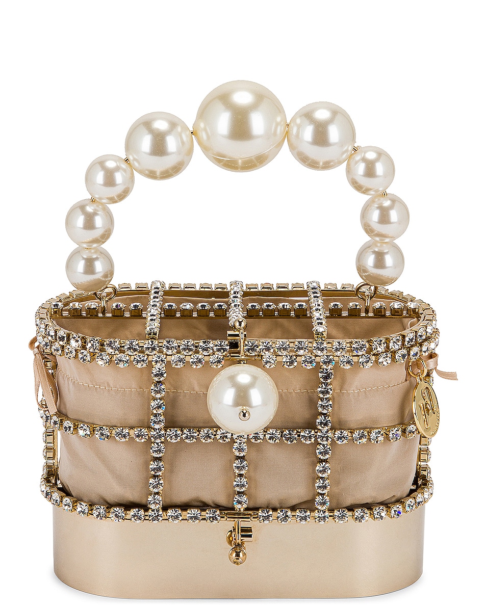 Image 1 of Rosantica Holli Hide And Seek Bag in Gold With Crystals & Pearls