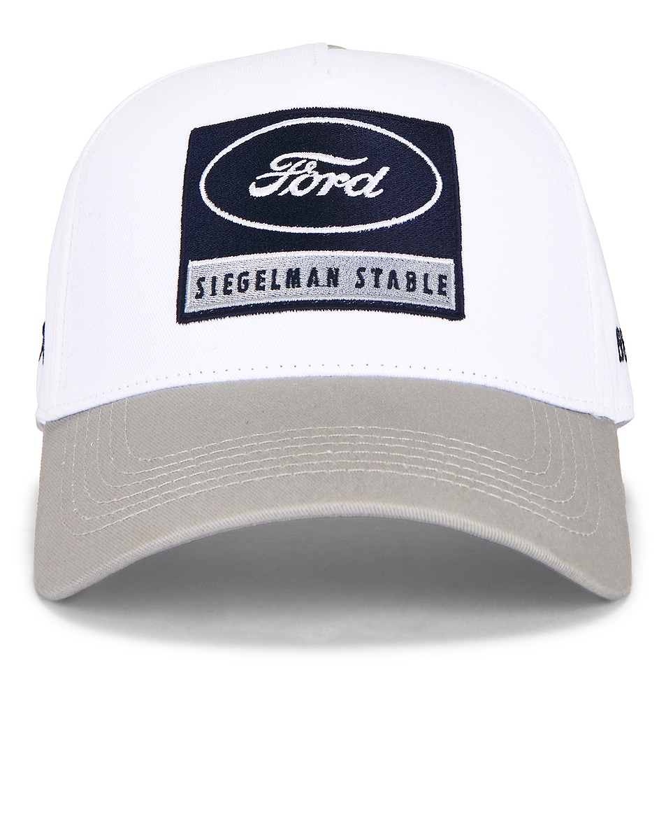 Image 1 of Siegelman Stable Patched Five Panel Hat in White, Ford Navy, & Ford Grey