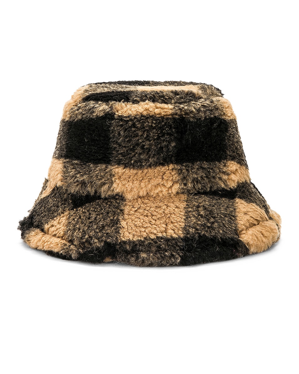 Image 1 of STAND STUDIO Wera Faux Fur Check Hat in Black & Nougat