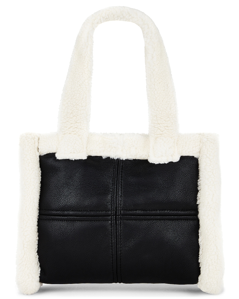 Image 1 of STAND STUDIO Liz Faux Shearling Crackle Bag in Black & White