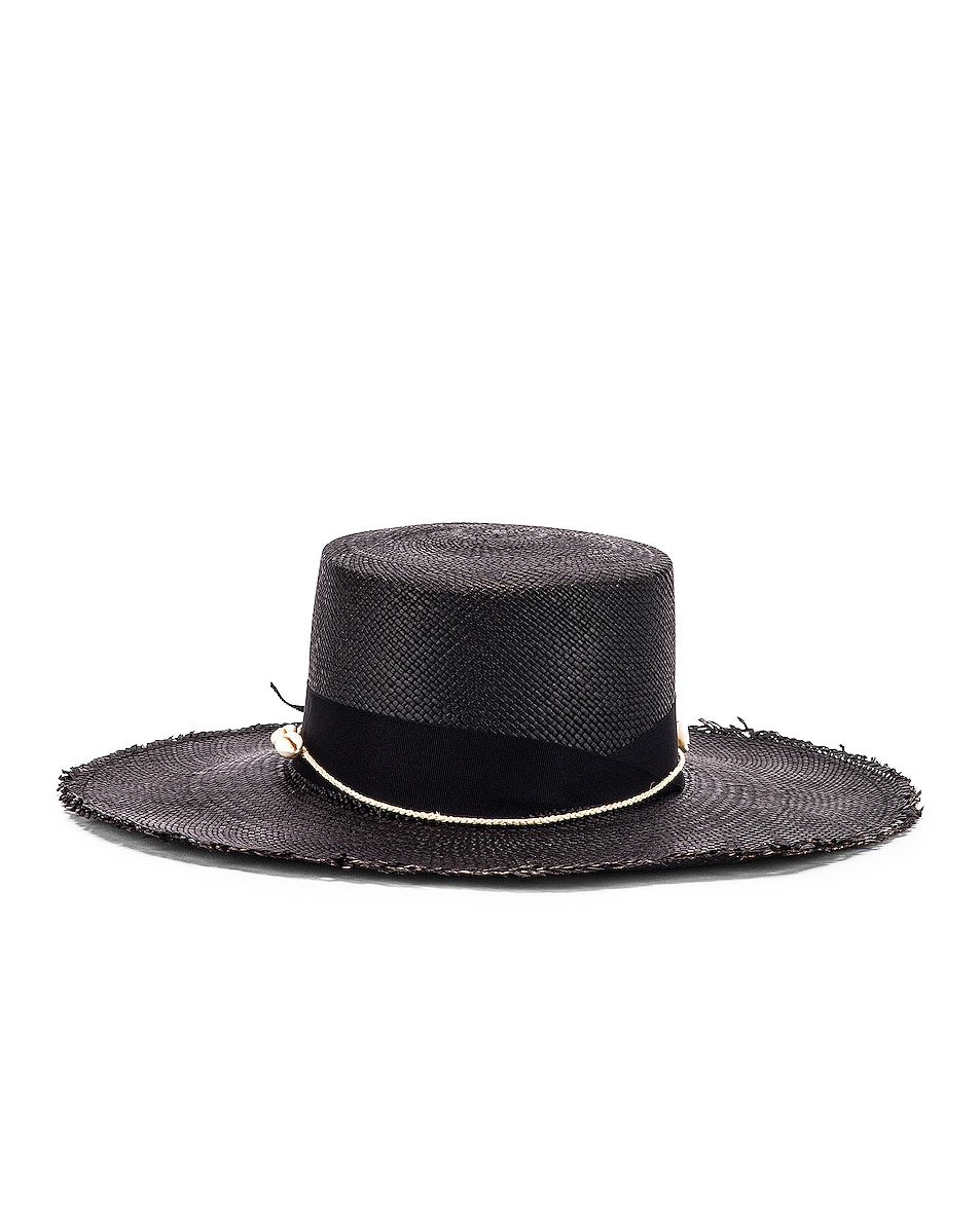 Image 1 of SENSI STUDIO Cordovez Hat With Straw & Seashell Detail in Black
