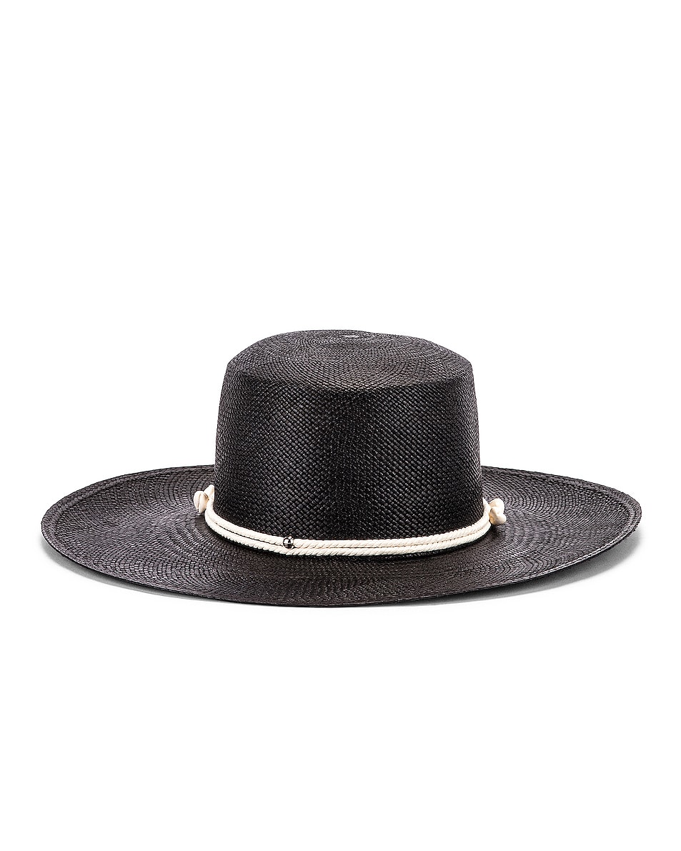 Image 1 of SENSI STUDIO Long Brim Cord & Seashell Hat in Black