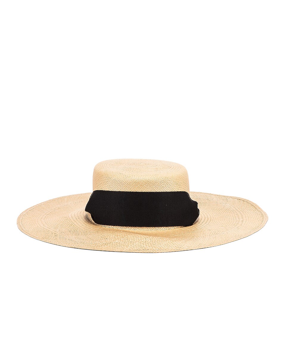 Image 1 of SENSI STUDIO Long Brim Cordovez Hat in Beige & Black
