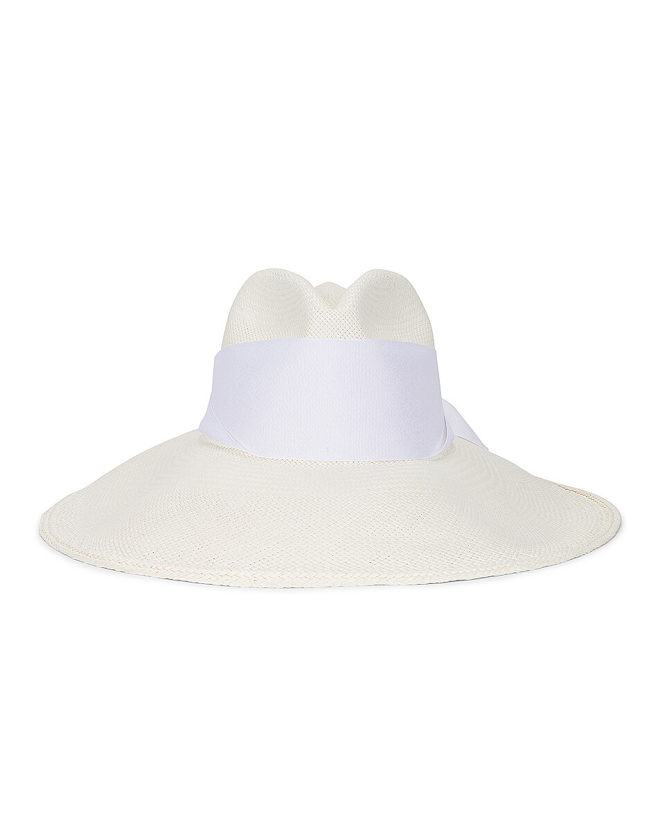 Image 1 of SENSI STUDIO Long Brim Maxi Band Panama Hat in White Straw & White Band