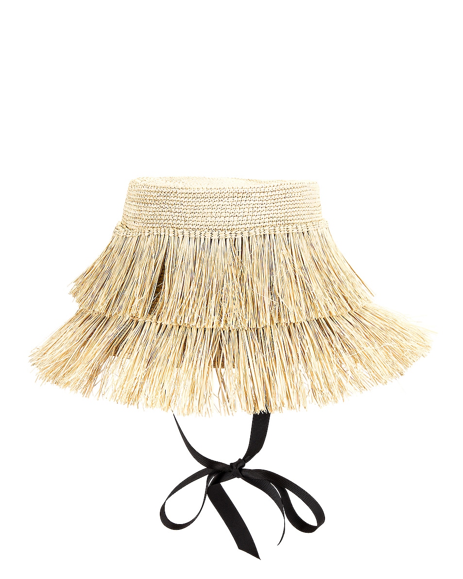 Image 1 of SENSI STUDIO Frayed Lamp Shade Hat in Natural