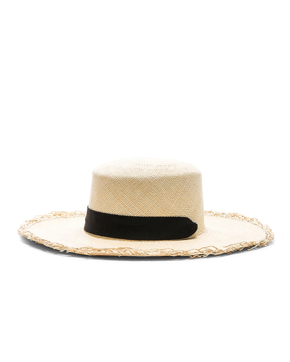 Image 1 of SENSI STUDIO Frayed Boater Hat with Band in Natural & Black