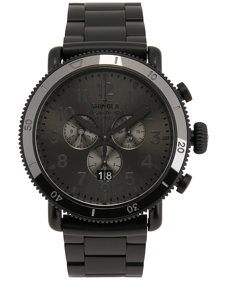 Image 1 of Shinola Runwell Sport Chrono 48mm Watch Black Bracelet in Gunmetal