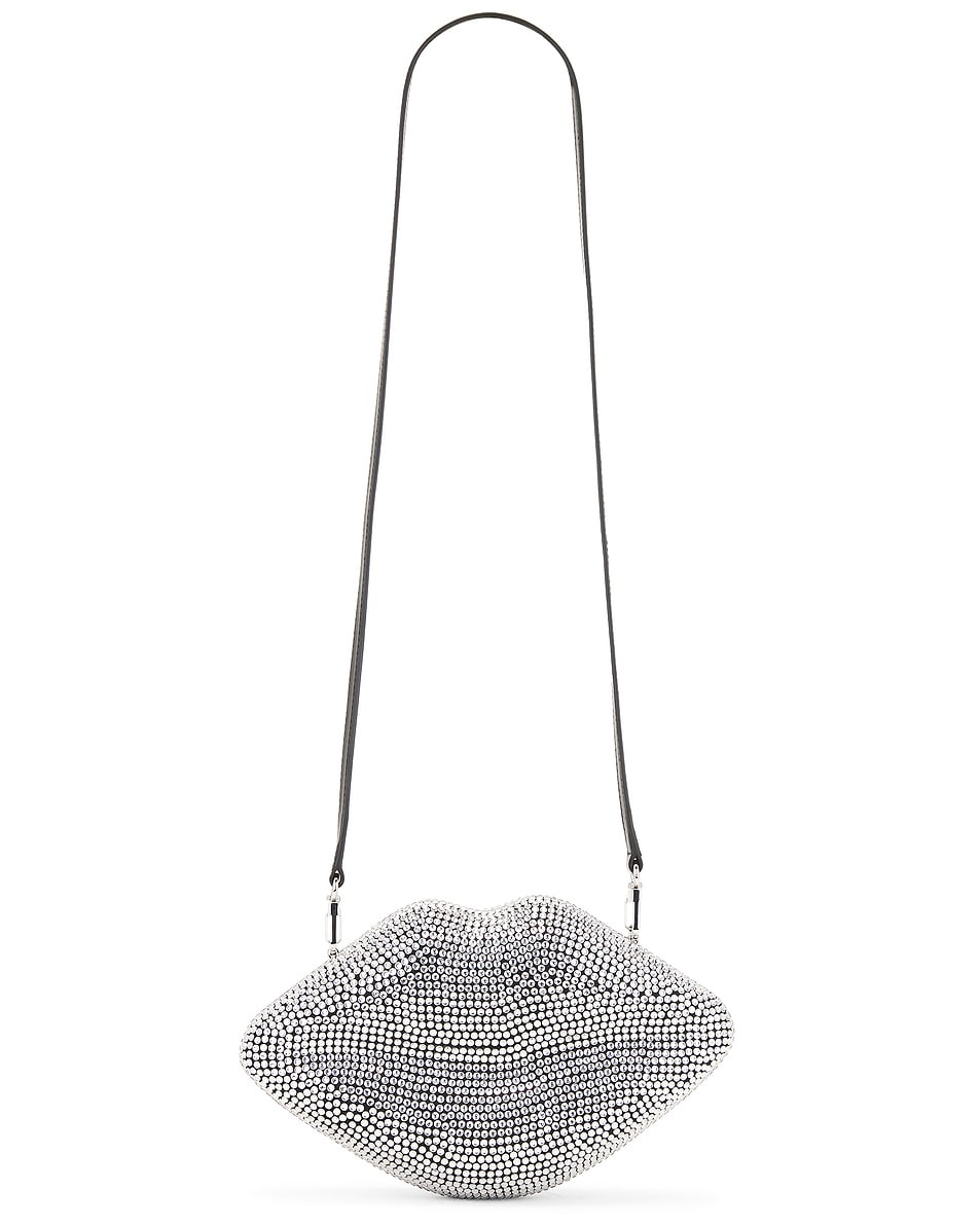 Image 1 of SIMONMILLER Crystal Lip Clutch in Black & Clear in Silver
