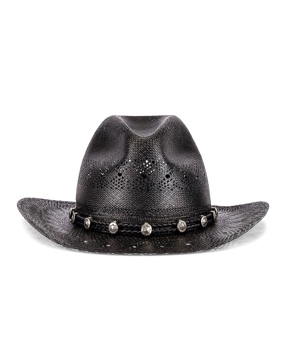 Image 1 of Saint Laurent Straw Hat in Black & Silver