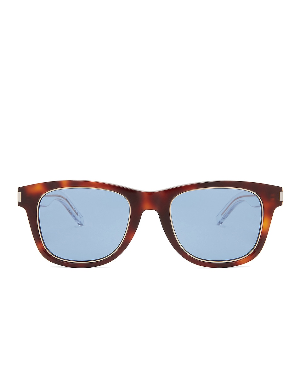 Image 1 of Saint Laurent SL 51 RIM Sunglasses in Shiny Medium Havana & Solid Royal Blue