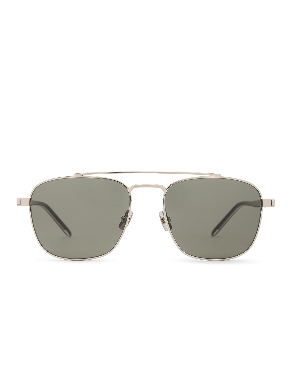 Image 1 of Saint Laurent Aviator Sunglasses in Silver, Crystal, & Grey