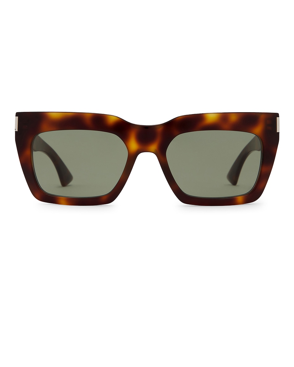 Image 1 of Saint Laurent Rectangular Sunglasses in Havana & Green