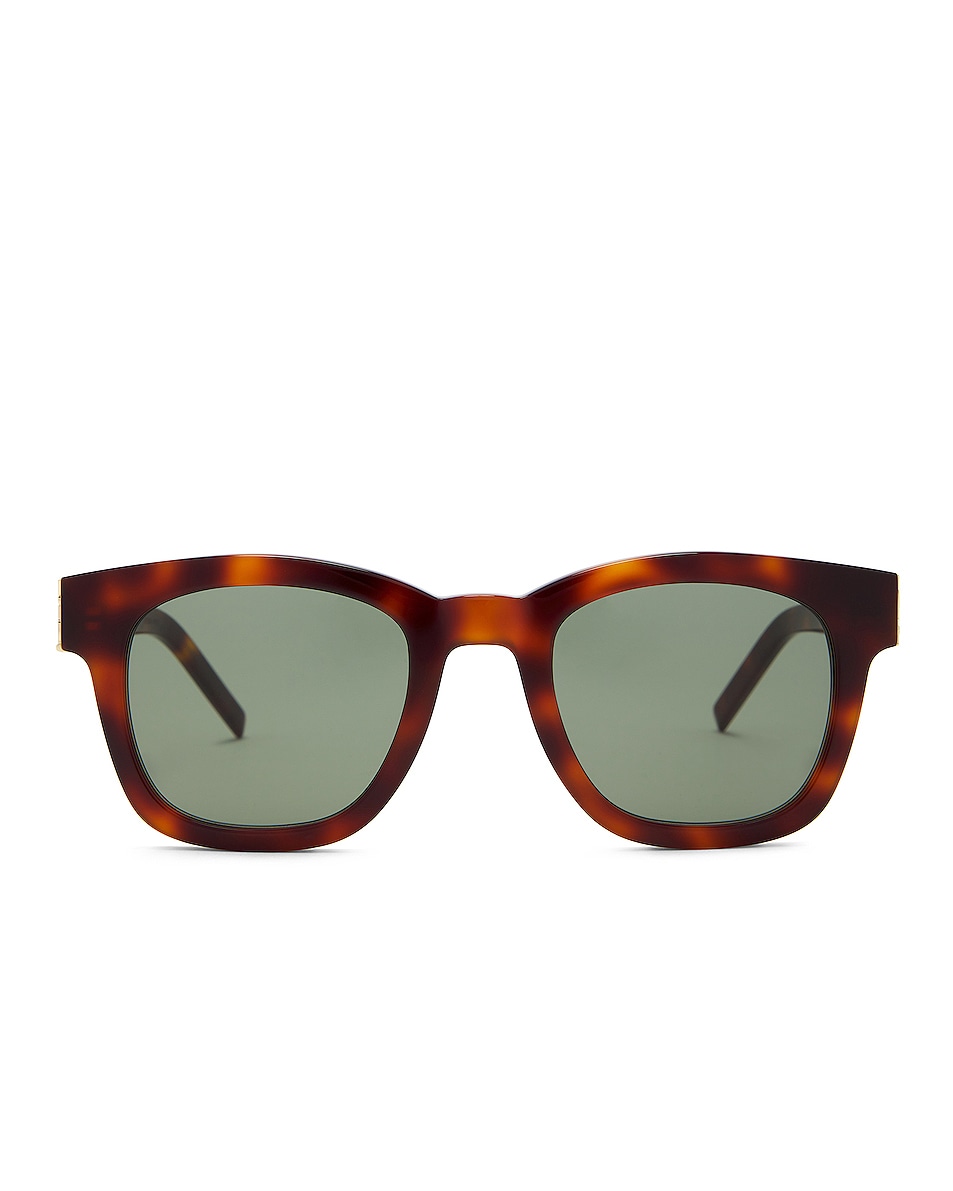 Image 1 of Saint Laurent Rectangular Sunglasses in Havana & Green