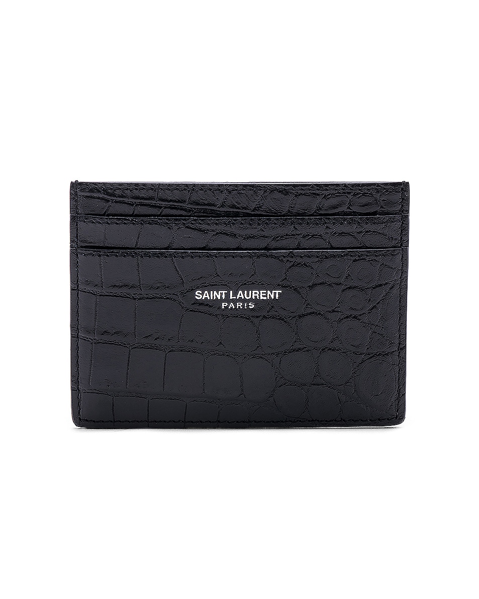 Image 1 of Saint Laurent Croc Leather Card Case in Black