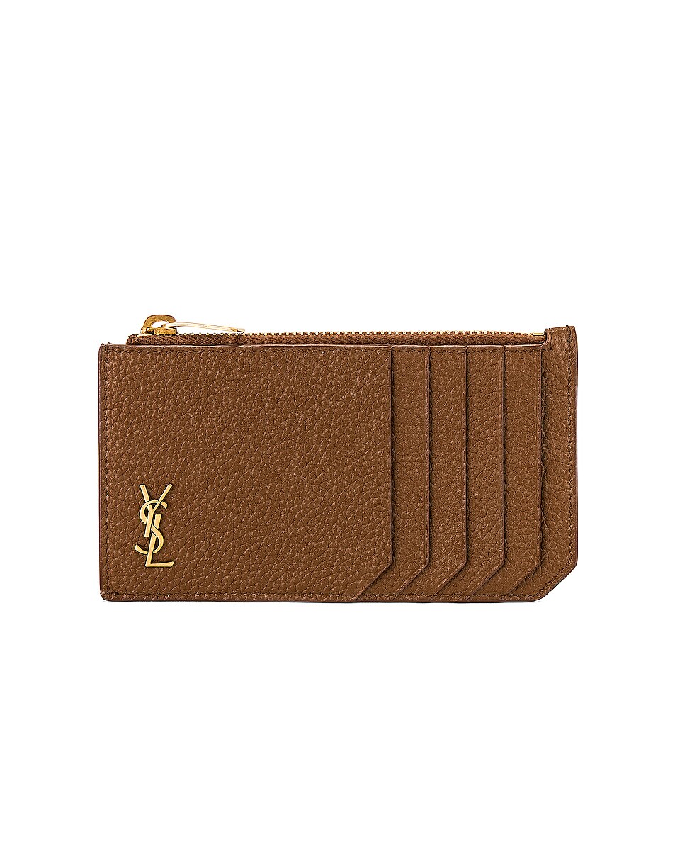 Image 1 of Saint Laurent Zipped Fragments Credit Card Case in Toasted Brown