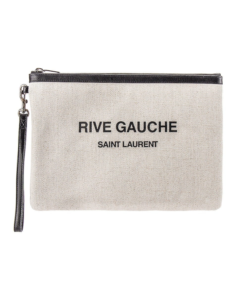 Image 1 of Saint Laurent Rive Gauche Beach Pouch in White & Black