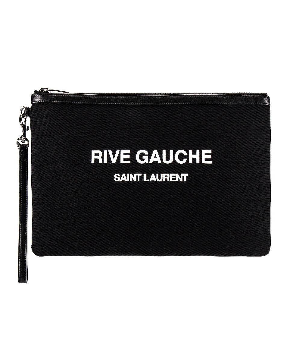 Image 1 of Saint Laurent Rive Gauche Beach Pouch in Black & White