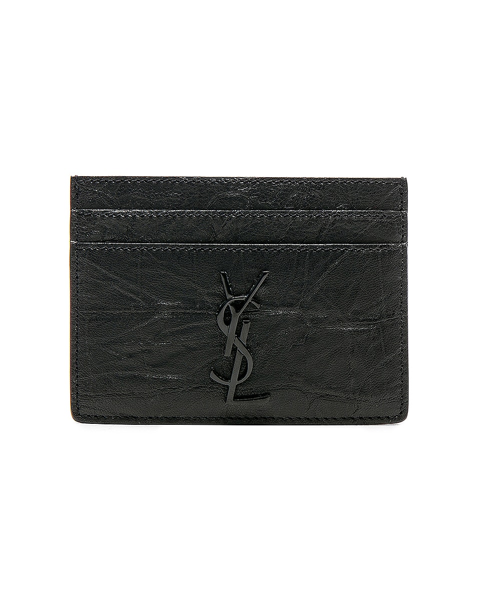 Image 1 of Saint Laurent Croc Embossed Cardholder in Black