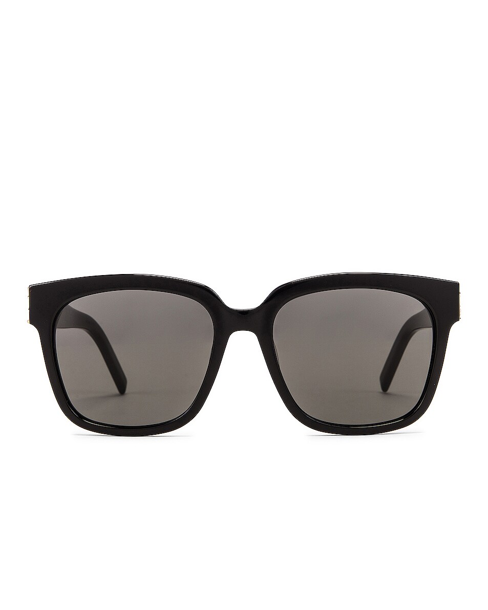 Image 1 of Saint Laurent Square Acetate Sunglasses in Shiny Black & Grey