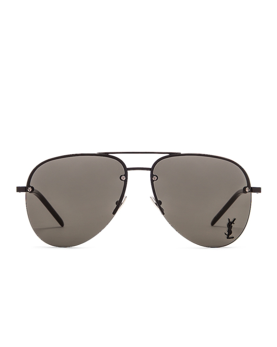 Image 1 of Saint Laurent Classic 11M Aviator Sunglasses in Semi matte Black & Grey