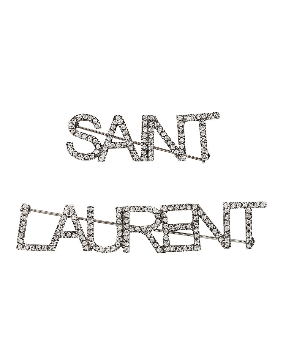 Image 1 of Saint Laurent Crystal Brooches in Oxidized Silver & Crystal