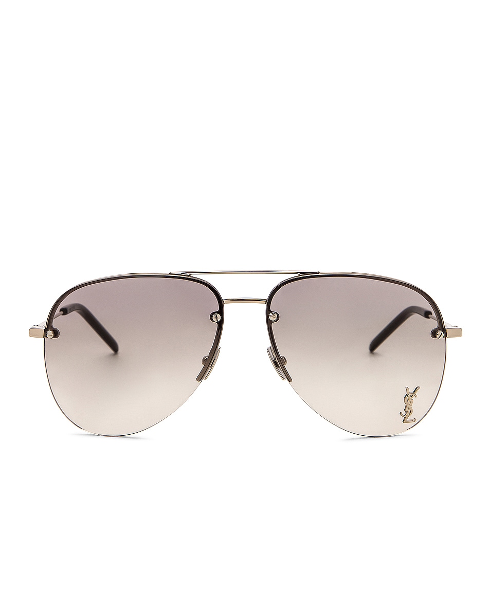 Image 1 of Saint Laurent Classic 11M Sunglasses in Shiny Silver & Gradient Grey