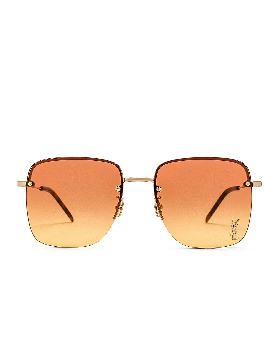 Image 1 of Saint Laurent Half Rim Squared Feminine Sunglasses in Shiny Light Gold & Dark Orange