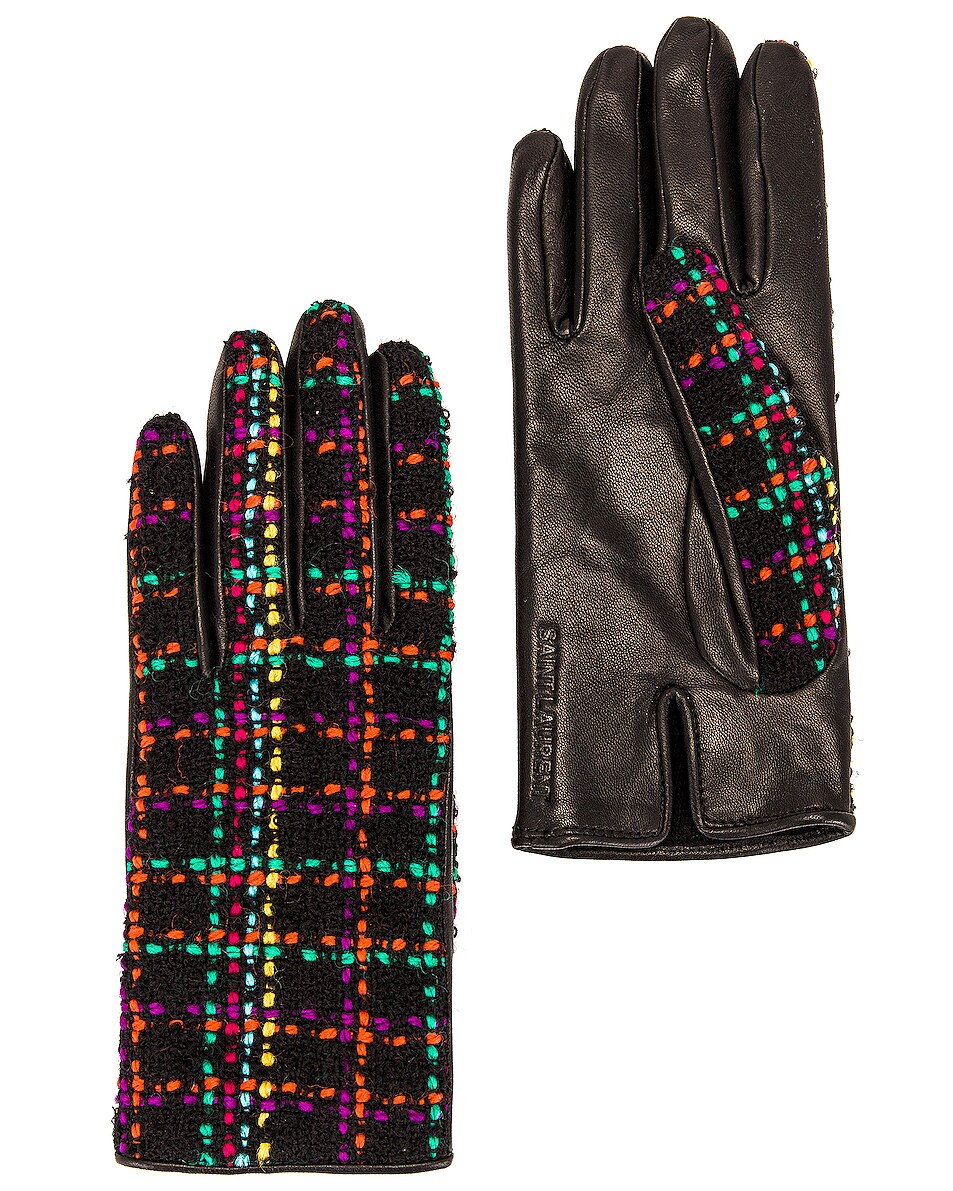Image 1 of Saint Laurent Checked Gloves in Black & Multicolor