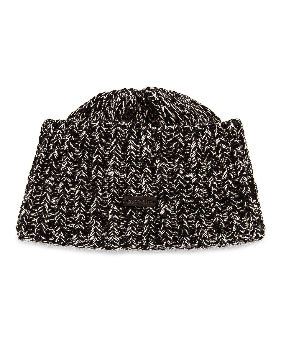 Image 1 of Saint Laurent Cashmere Beanie in Black & Ivory
