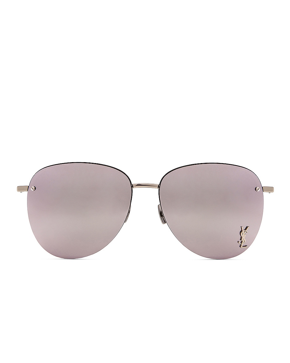 Image 1 of Saint Laurent Metal Pilot Sunglasses in Shiny Silver