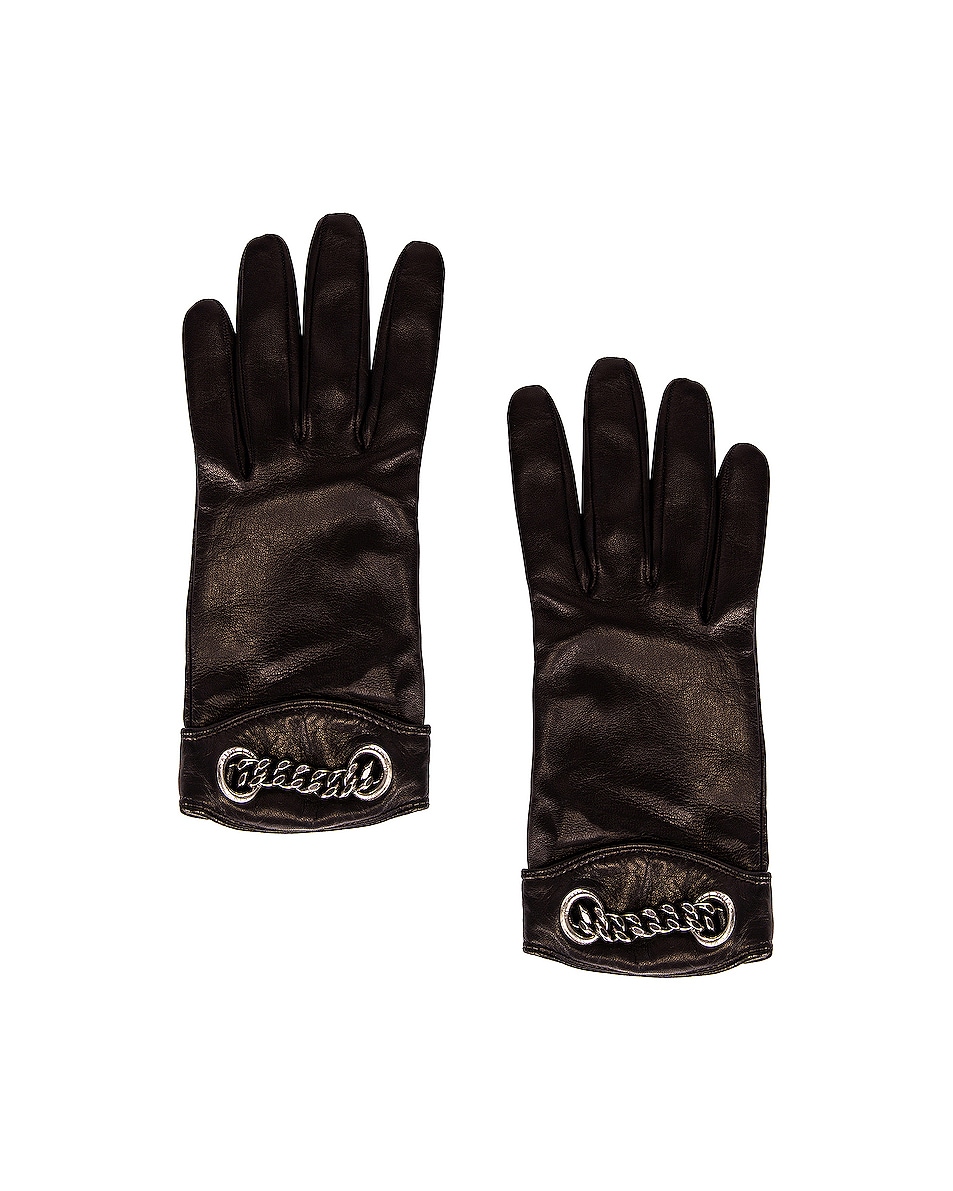 Image 1 of Saint Laurent Chain Gloves in Black & Silver