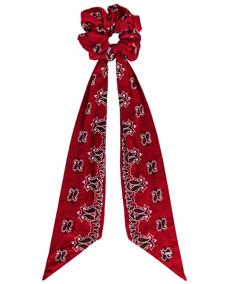 Image 1 of Saint Laurent Bandana Scrunchie in Red & Ivory