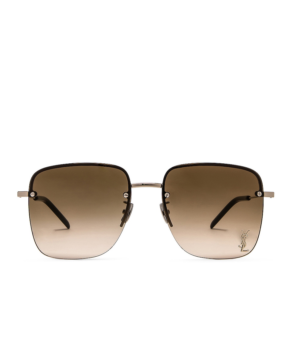 Image 1 of Saint Laurent Square Metal Sunglasses in Shiny Silver & Gradient Green