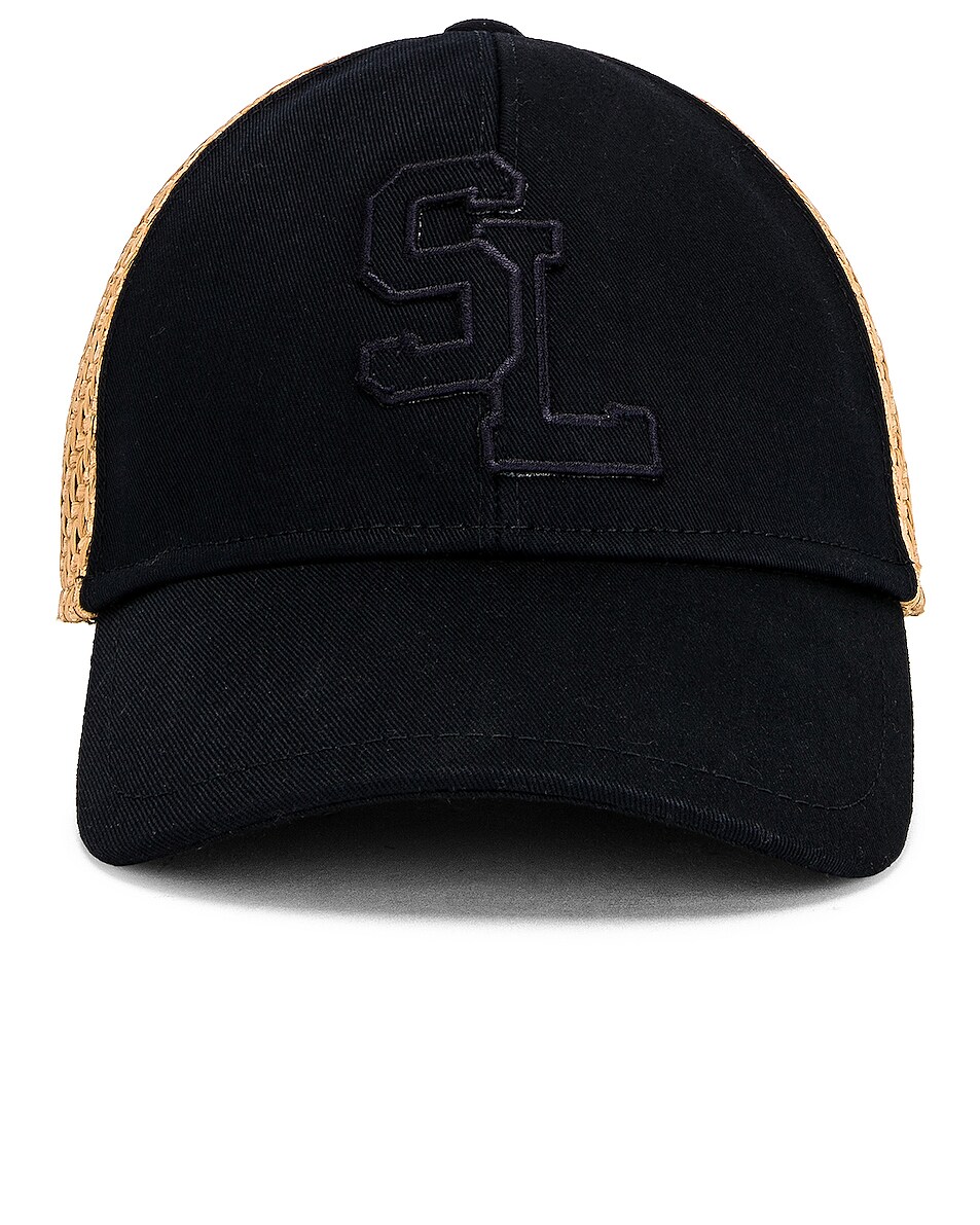 Image 1 of Saint Laurent Cotton Hat in Navy & Light Brown