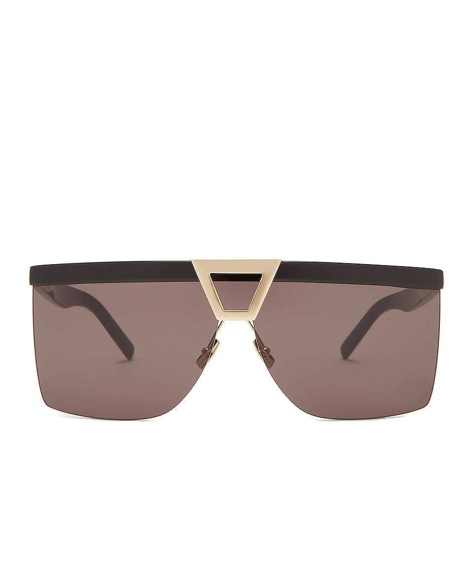 Image 1 of Saint Laurent Palace Mask Sunglasses in Black & Light Gold